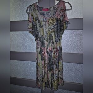 Miss Kerve Pink and Yellow Midi Dress